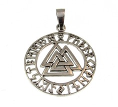 Solid 925 Sterling Silver Norse Viking VALKNUT Symbol w/ Norse Runes Pendant - £24.39 GBP