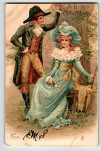Christmas Postcard Victorian Man Women Fancy Dress Undivided Back Vintage 1905 - £16.34 GBP