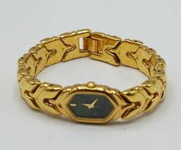 Women’s Seiko Asymmetrical Gold Stainless Watch Green New Battery - $39.59