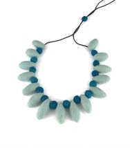 Blue felted ball one of a kind necklace, felt textile art necklace, lightweight  - £30.73 GBP
