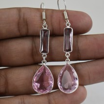 925 Plata de Ley Rosa Cuarzo Gema Hecho a Mano Pendientes Mujer Regalo BES-1346 - £28.40 GBP