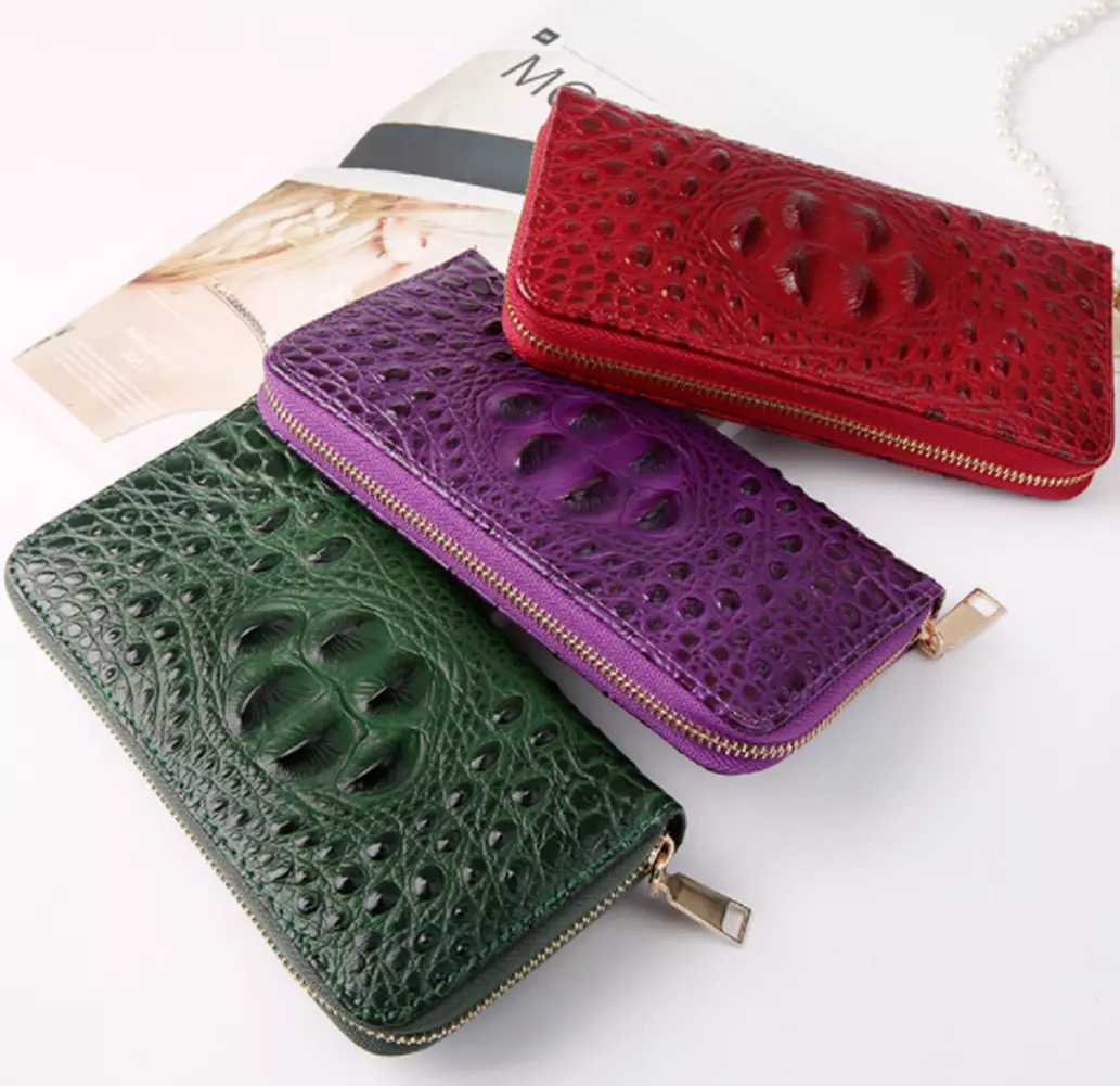 Men Women Leather Wallet Crocodile Pattern Card Holder Purse Clutch Hand... - $35.47 CAD+