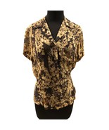 Dana Buchman Vintage Floral Top Front Button Rayon Brown Tan 2 front poc... - $68.38 CAD