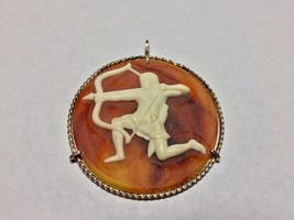 Vintage 1960&#39;s Sterling Silver Sagittarus Zodiac Sign Resin Cameo Pendant - $88.83