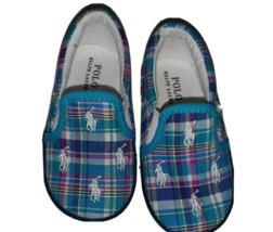 Polo Ralph Lauren Shoes Toddler size 6 Canvas Loafers Blue Plaid Slip on - $22.45 CAD