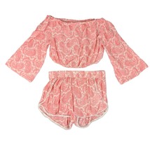 BODY GLOVE Sz S Pink Paisley Crop Top &amp; Shorts 2pc Outfit Set Off-Shoulder Flare - £18.97 GBP