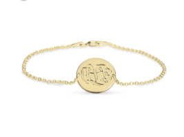 24K Gold Plating Engraved Circle Monogram Bracelet - £78.65 GBP