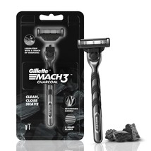 3x Gillette Mach3 Charcoal Shaving Razor for Men Enhanced Lubrastrip clean shave - £25.24 GBP