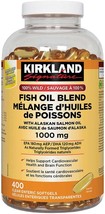 Kirkland Signature 100% Wild Fish Oil Blend with Alaskan Salmon Oil, 1000mg, 400 - £53.42 GBP