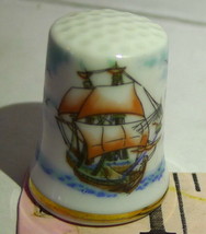 Sailing Schooner Ship Collectors Porcelain Thimble Vintage - $6.39