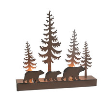Rustic Brown Metal Black Bears in Forest Silhouette Ambient Light Accent Decor - £46.43 GBP