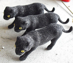 Lot of 3 Vintage Black Flocked Fuzz over Plastic Jaguar Figurines 1 3/4&quot;... - $25.66 CAD