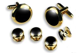 Enamel Colored Stone Center Wide Rim Tuxedo Studs and Cuff Links Set in ... - $93.10+