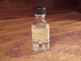 Vintage Antlers Pharmacy Glass Bottle, Petaluma, California, Oil of Pepp... - $8.95