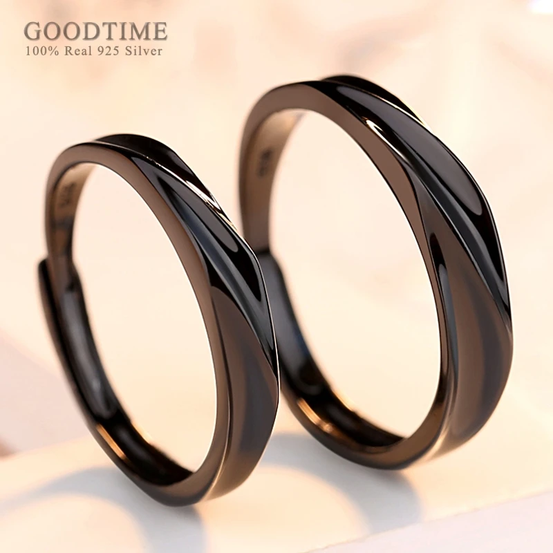 Fashion Couple Ring Real 925 Sterling Silver Black Ring Accessories For Women Ma - £24.72 GBP