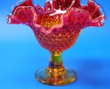 Vintage Fenton Hobnail Orange Amberina Glass Ruffled Edge Compote Candy ... - $38.79