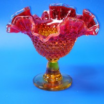 Vintage Fenton Hobnail Orange Amberina Glass Ruffled Edge Compote Candy ... - $38.79