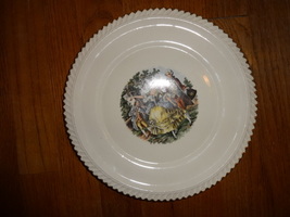 Harker Pottery Company Fancy Dinner Plate 22 Karat Gold Trim Godey Courtship - £6.32 GBP