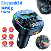 Wireless Bluetooth 5.0 Car Fm Transmitter Mp3 Radio Adapter Kit Dual Usb Charger - £17.39 GBP