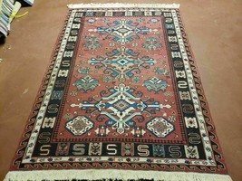 4&#39; X 6&#39; Vintage Russian Kilim Handmade Caucasian Soumak Flat Weave Wool Rug - £454.69 GBP