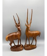 Vtg 2 Pc Hand Carved Wooden Antelope Figurines Set Babies Africa - $406.24 MXN