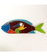 Painted Fish Wooden Carving 16&quot; Sculpture Statue Decor Wood Carved Art A... - £39.48 GBP