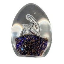 Purple &amp; Gold Glitter Egg Shape Glass Spirals Large 4.75&quot; Paperweight Flat Base - £22.33 GBP