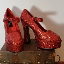 Ellie Pumps Size 6 Red Glitter Mary Jane Valentines Sparkle Sequin Rave Party - £30.48 GBP