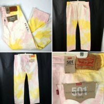 Levis 501 &#39;93 Straight Tie Dye Pink Yellow Denim Jeans 36 x 30 True Fit ... - $67.51