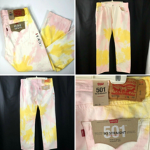 Levis 501 &#39;93 Straight Tie Dye Pink Yellow Denim Jeans 36 x 30 True Fit Mens NWT - £52.72 GBP