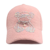 Autumn And Winter Warm Women&#39;s Hat Pearl Bow Inlaid With Diamonds Huggin... - £12.55 GBP