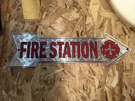 Fire Station Novelty Metal Arrow Sign  Directional 17" x 5" Wall Decor - $9.89