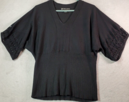 United States Sweaters Blouse Top Womens Large Black Rayon V Neck Elastic Hem - £17.54 GBP