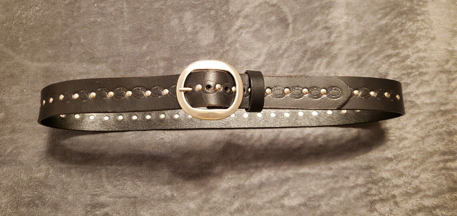 VINTAGE BLACK LINEA PELLE LEATHER SMALL ROUND STUDS BRASS BUCKLE BELT - ... - $150.00
