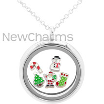 Christmas Floating Locket Gift Set - Includes Necklace &amp; 5 Great Holiday Char... - £7.94 GBP
