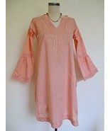 G-Woman Gul Ahmed Kurti Kurta Tunic Embroidered Crochet Peach Salwar Kameez - $33.89 CAD