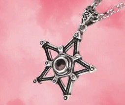 Pentagram necklace on a silver chain with obsidian crystal in the middle - £9.64 GBP