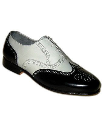 Men Black White Cont Brogue Toe Wing Tip Oxford Genuine Leather Shoes US 7-16