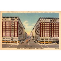 Vintage Linen Postcard, New Rosslyn Hotels Main Street Los Angeles California - £6.27 GBP