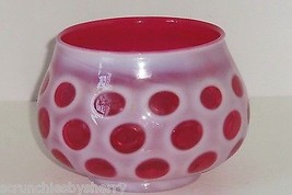 Fenton Cranberry Coin Dot Rose Bowl Vase  Opalescent Vintage Pink White - $99.95