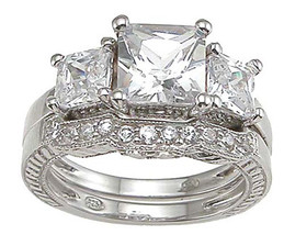 1.75 CT Princess Cut Wedding Band Engagement Ring Set Bridal Silver Size 5-9 - £47.26 GBP