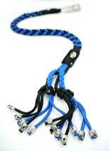 Paracord Motorcycle Biker Whip Get Back whip Metal Skulls 36&quot; BLUE / BLACK - £23.59 GBP