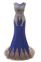 Kivary Women&#39;s Gold Lace Sexy Mermaid Sheer Formal Corset Prom Evening Dresses R - £83.59 GBP