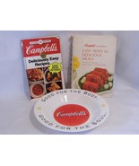 2 vintage advertising CAMPBELL&#39;S SOUP recipe Cookbooks &amp; milk glass Soup... - £11.79 GBP