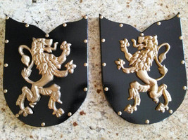 Set of 2 Wood Shield Medieval Wall Decor with Lion, Hollywood Regency De... - £159.36 GBP