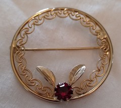Filigree Red Flower Brooch Scarf Pin Vintage - £9.95 GBP