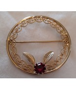 Filigree Red Flower Brooch Scarf Pin Vintage - $12.50