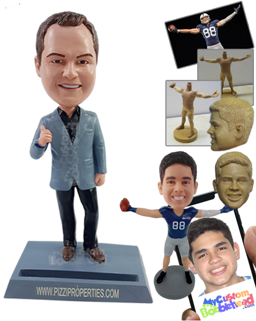 Primary image for Personalized Bobblehead Elegant man giving a thumbs up wearng a nice jacket - Ca