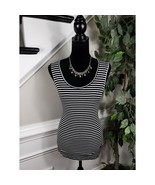 WHBM Striped Tank Top Blouse Women&#39;s Small Black White Sleeveless Round ... - $35.20 CAD