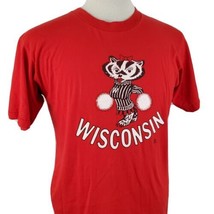 Vintage Wisconsin Badgers Bucky Pom Pom Cheer T-Shirt Large Single Stitch Crew - £55.33 GBP